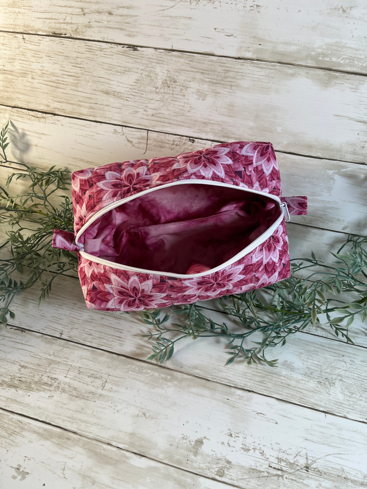 Handmade Boxy Makeup Bags | Quilted Cotton Cosmetic Pouch | Pink Floral & Western Prints | Travel Toiletry Organizer | Gift for Her