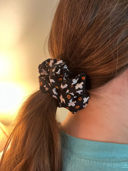 Handmade Halloween Scrunchie: Ghost & Jack-o'-Lantern Cotton Hair Tie