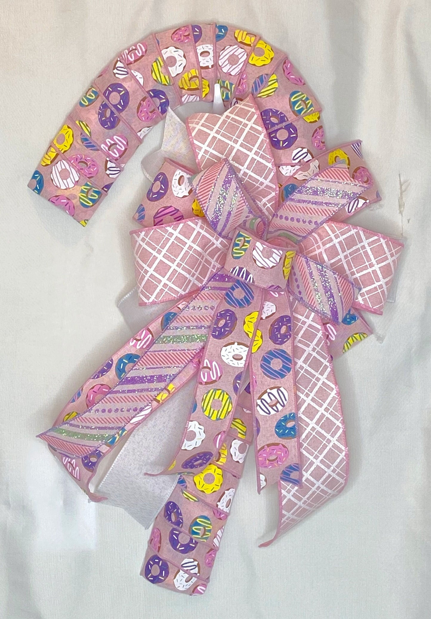 Candy cane door hanger, Donut theme decor, Pink candy cane, Candy land decor.  Pink and white Christmas door decor.