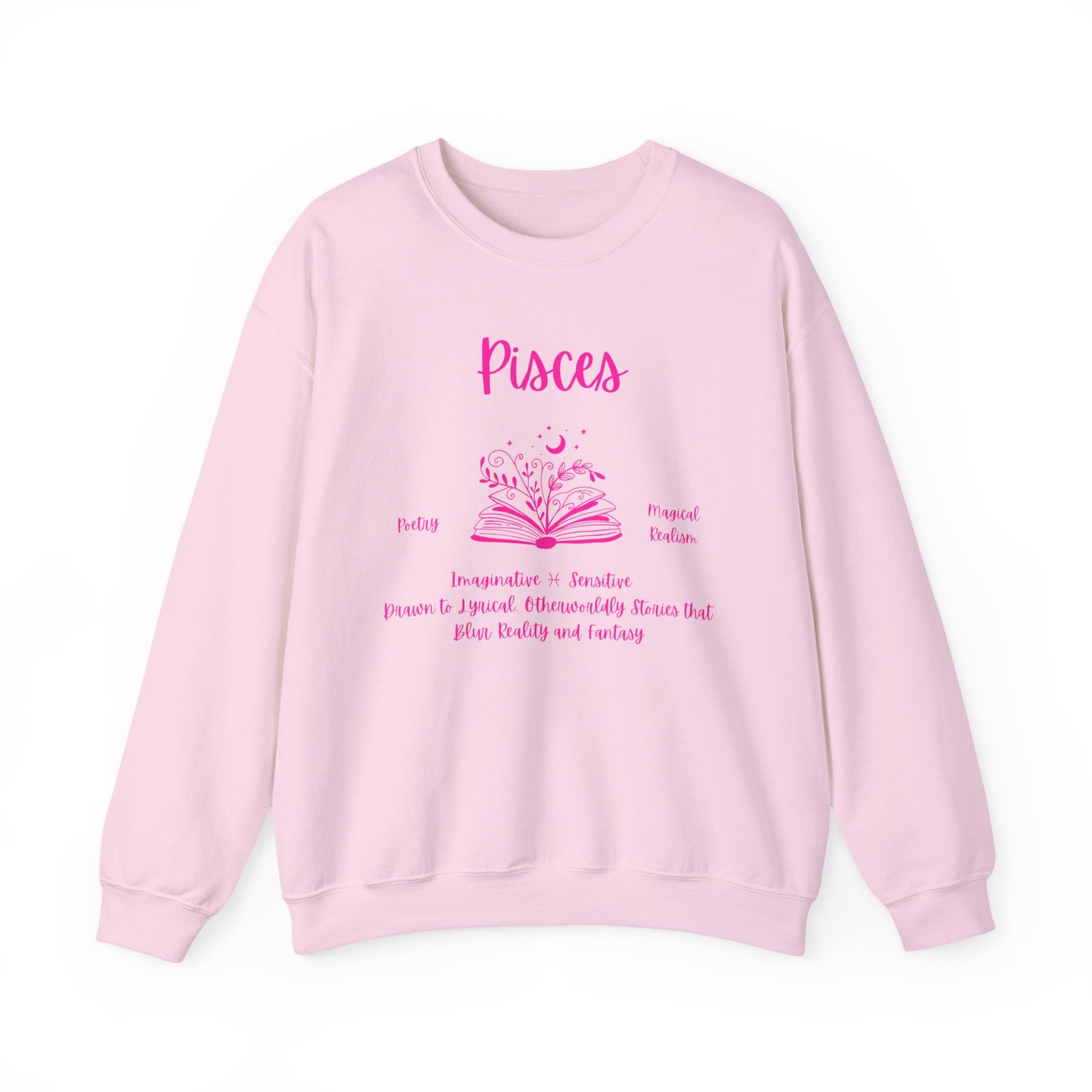 Pisces Book Lover Sweatshirt , White, Black or  Light Pink ,  Bright Pink Design