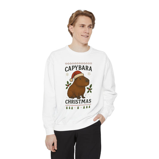 Capybara Christmas Sweatshirt Unisex | Funny Animal Holiday Sweater | Cute Cozy Winter Pullover | White or Light Green Christmas Gift