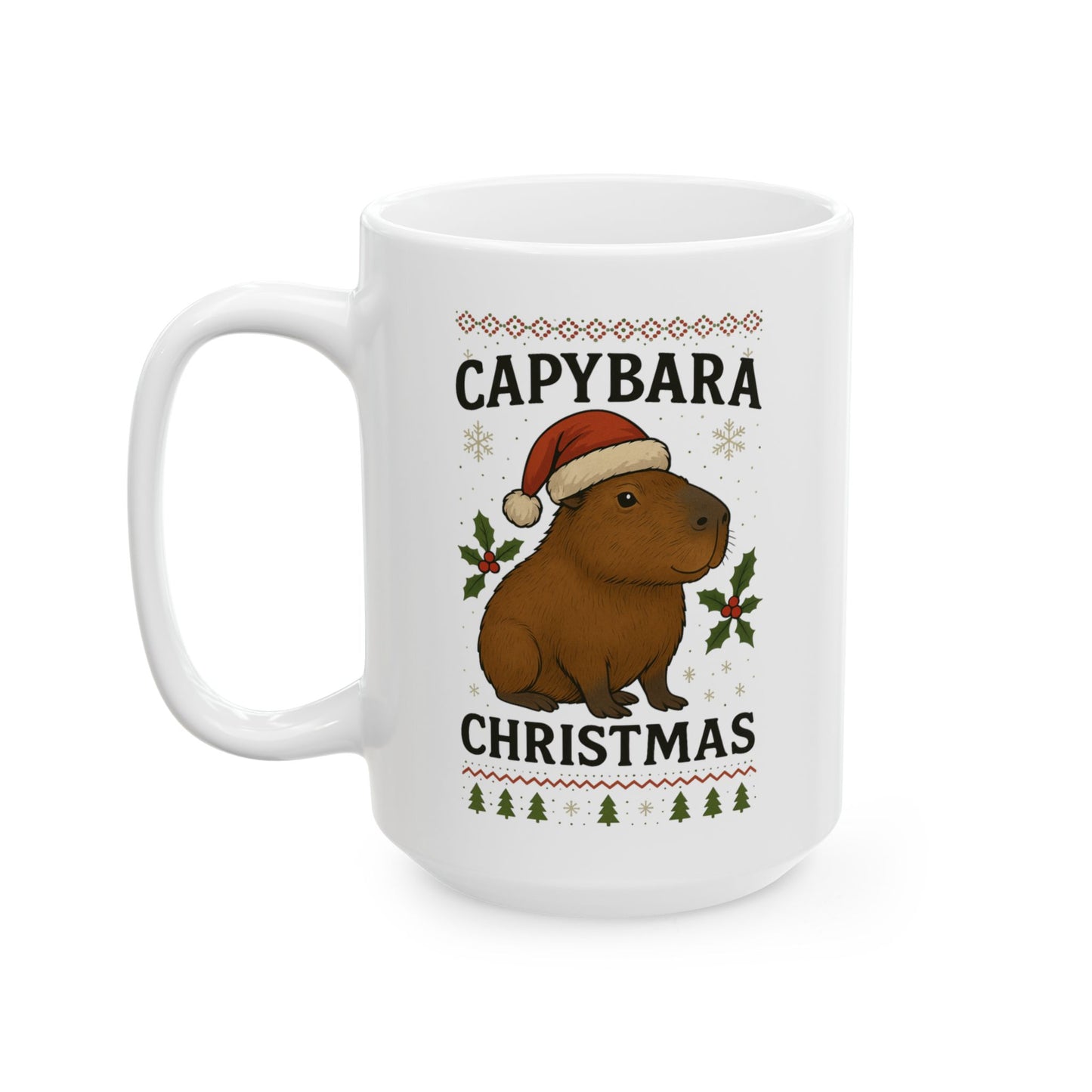 Capybara Christmas Mug | White Elephant gift, 15 oz Funny Holiday Coffee Cup | Cute Santa Capybara Gift
