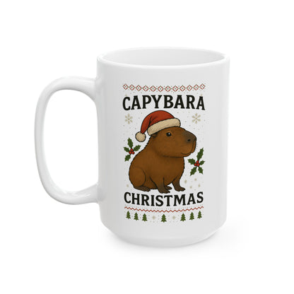 Capybara Christmas Mug | White Elephant gift, 15 oz Funny Holiday Coffee Cup | Cute Santa Capybara Gift