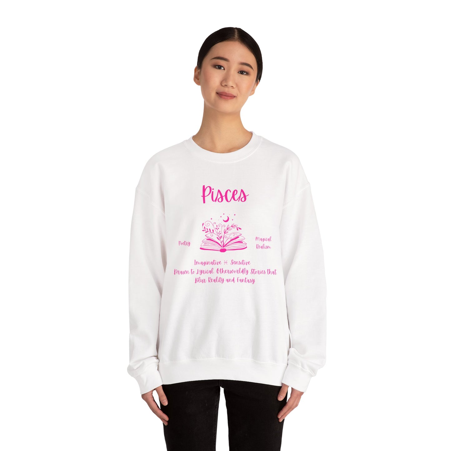 Pisces Book Lover Sweatshirt , White, Black or  Light Pink ,  Bright Pink Design