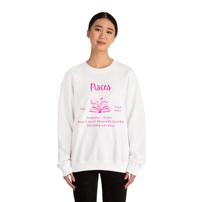 Pisces Book Lover Sweatshirt , White, Black or  Light Pink ,  Bright Pink Design