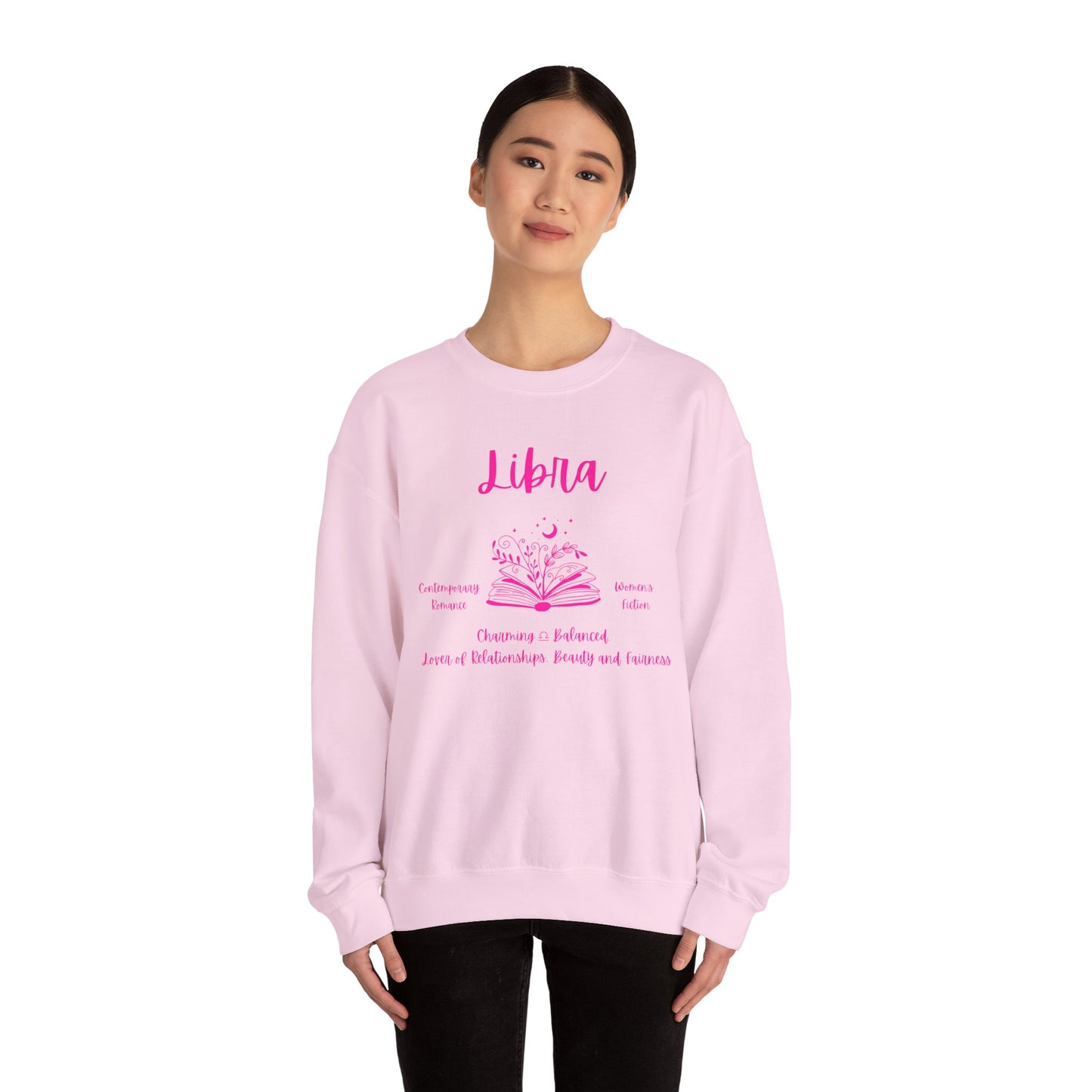 Libra Book Lover Sweatshirt , Black, White or Light Pink, Bright Pink Design