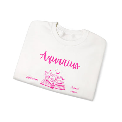 Aquarius Book Lover Sweatshirt , Black, White or Light Pink, Bright Pink Design