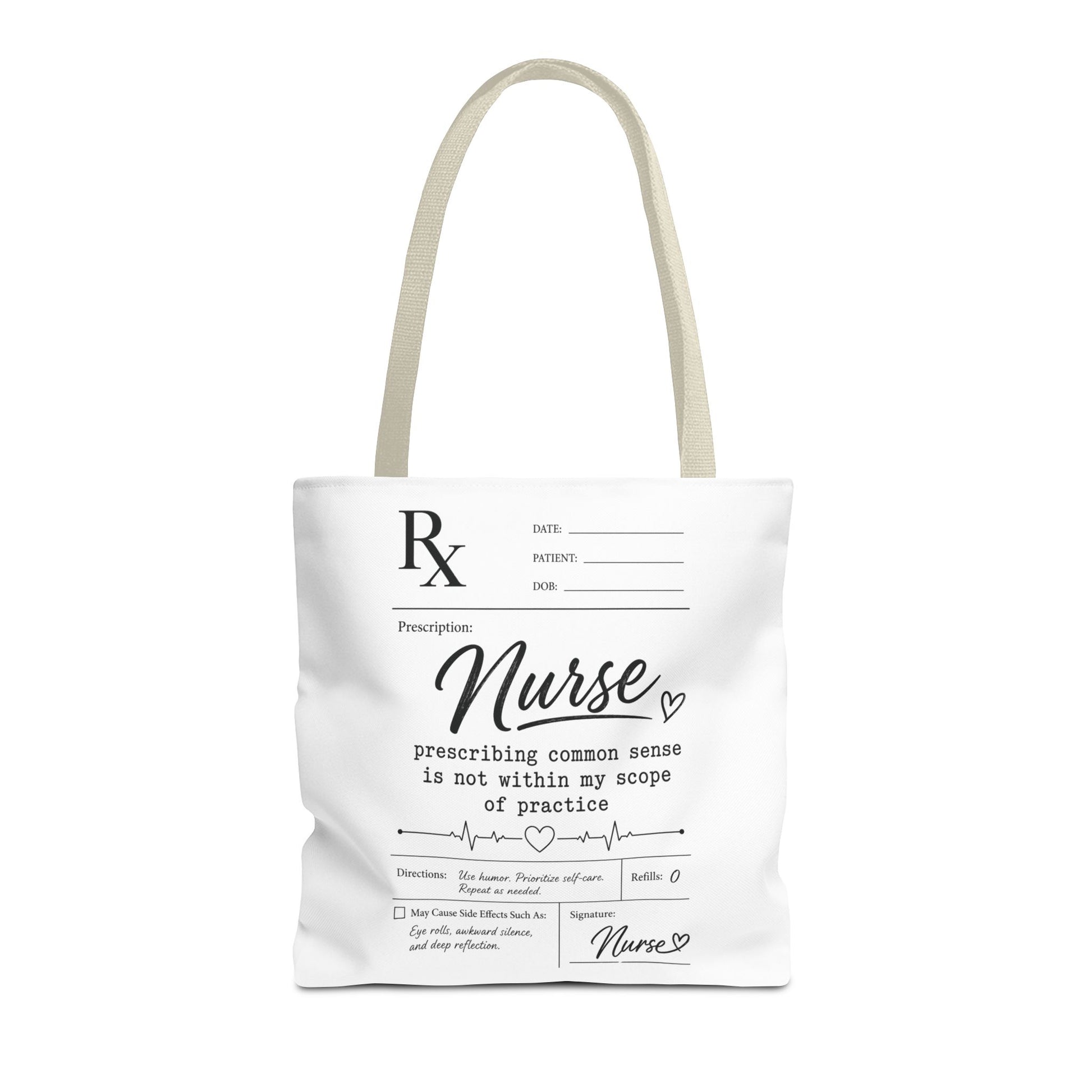 Tote bag with 'Nurse' design and text on a white background beige handles