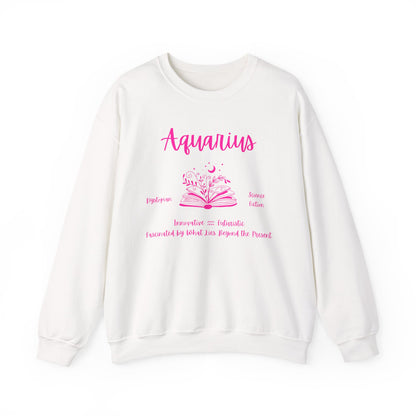 Aquarius Book Lover Sweatshirt , Black, White or Light Pink, Bright Pink Design