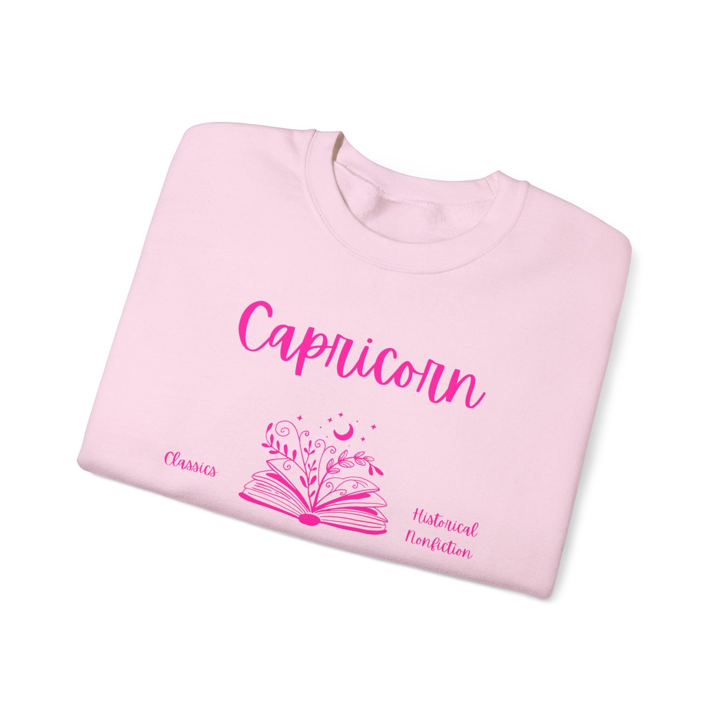 Capricorn Book Lover Sweatshirt,  Black, White or Light Pink,  Bright Pink Design