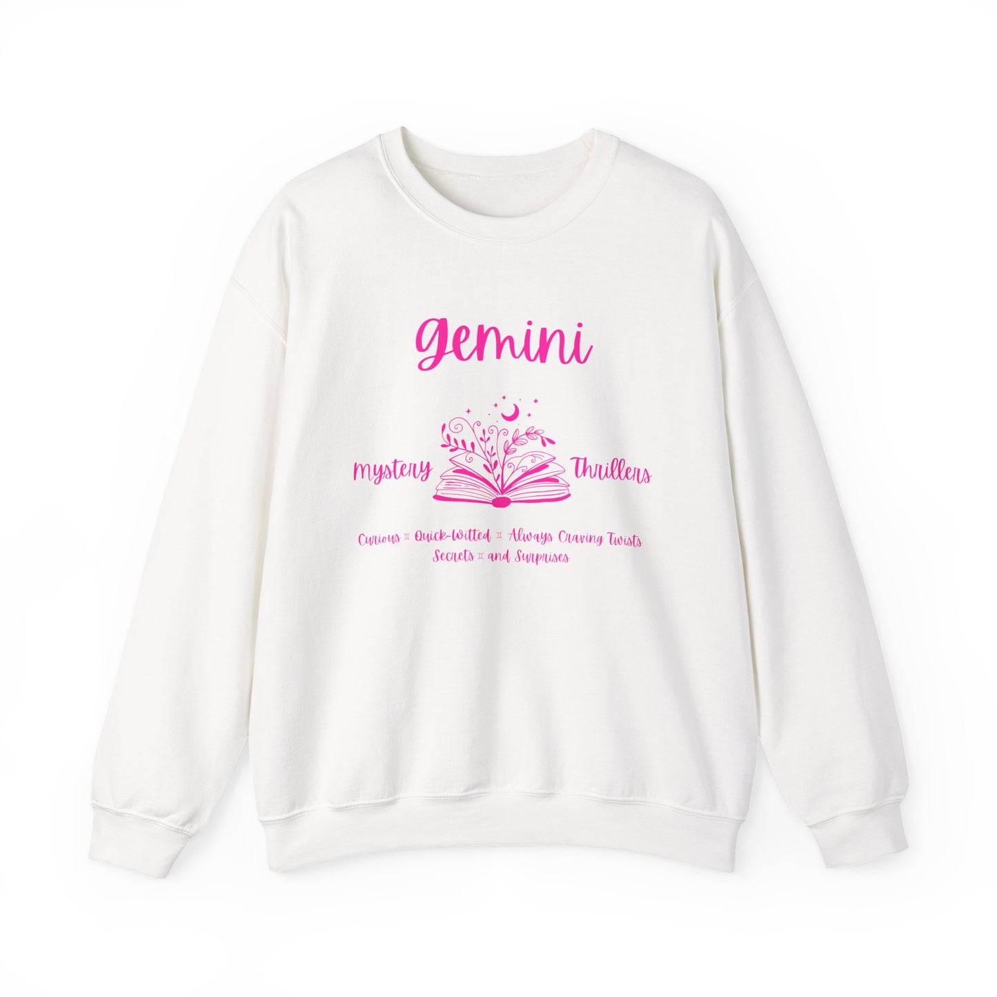 Gemini Book Lover Sweatshirt, White , Black,  Light Pink , Bright Pink Design