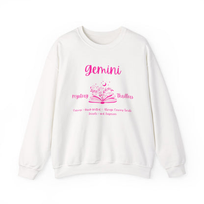 Gemini Book Lover Sweatshirt, White , Black,  Light Pink , Bright Pink Design