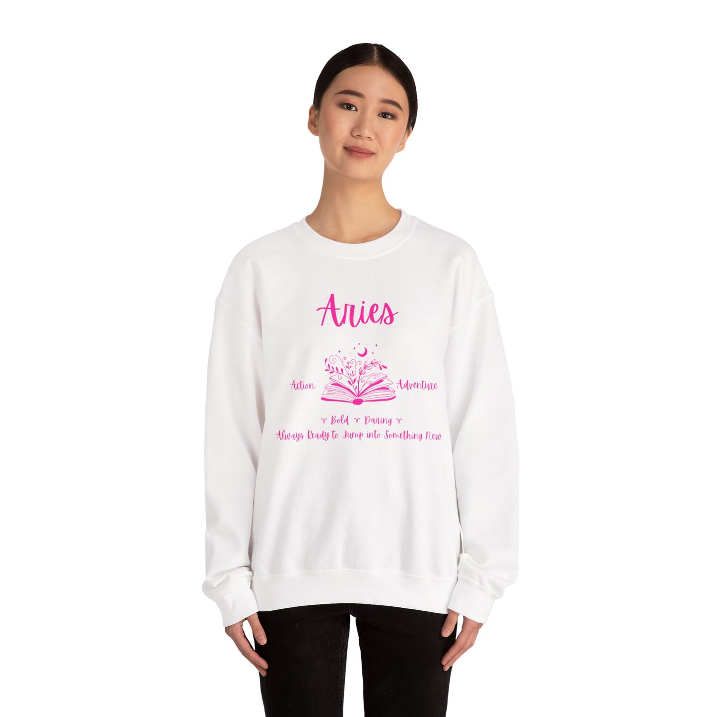 Aries Bookworm Crewneck Sweatshirt, Astrology Zodiac Gift, Aries Apparel, Book Lover Gift, Pink Graphic Sweatshirt, Aries Birthday Present,