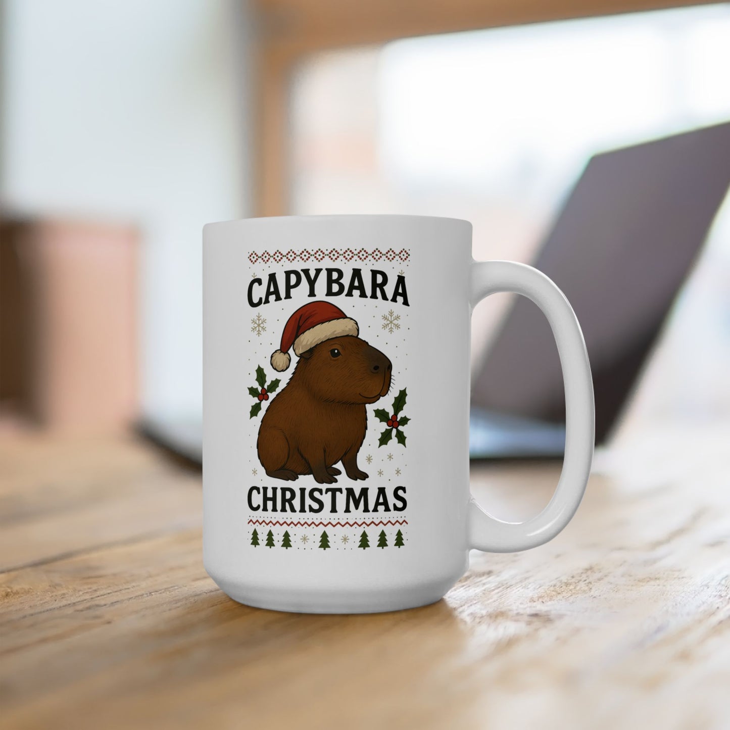 Capybara Christmas Mug | White Elephant gift, 15 oz Funny Holiday Coffee Cup | Cute Santa Capybara Gift