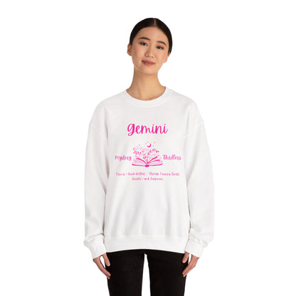 Gemini Book Lover Sweatshirt, White , Black,  Light Pink , Bright Pink Design