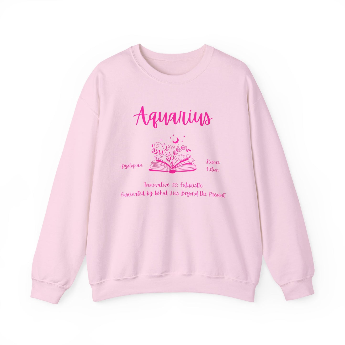 Aquarius Book Lover Sweatshirt , Black, White or Light Pink, Bright Pink Design