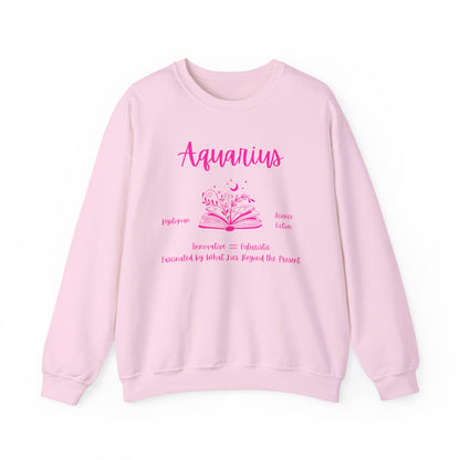 Aquarius Book Lover Sweatshirt , Black, White or Light Pink, Bright Pink Design