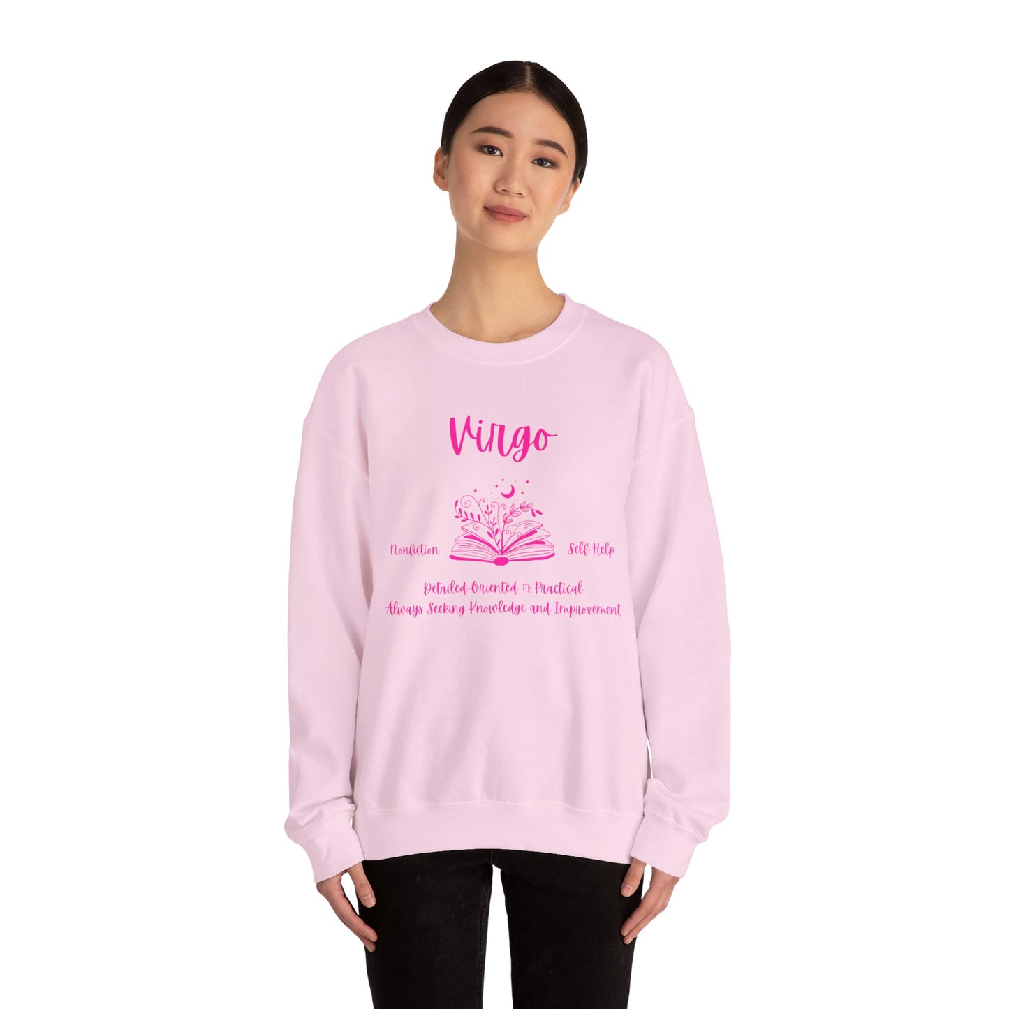 Virgo Book Lover Sweatshirt , Black, White or Light Pink , Bright Pink Design