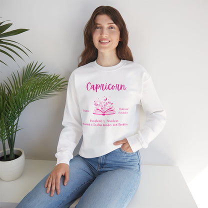 Capricorn Book Lover Sweatshirt,  Black, White or Light Pink,  Bright Pink Design