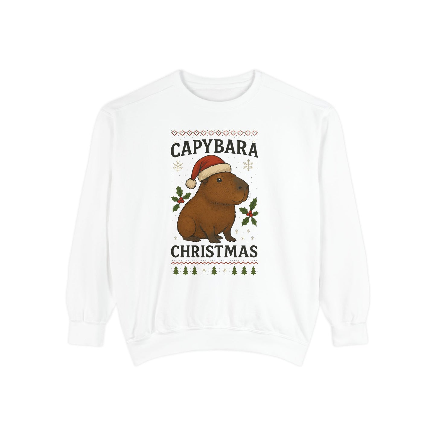 Capybara Christmas Sweatshirt Unisex | Funny Animal Holiday Sweater | Cute Cozy Winter Pullover | White or Light Green Christmas Gift