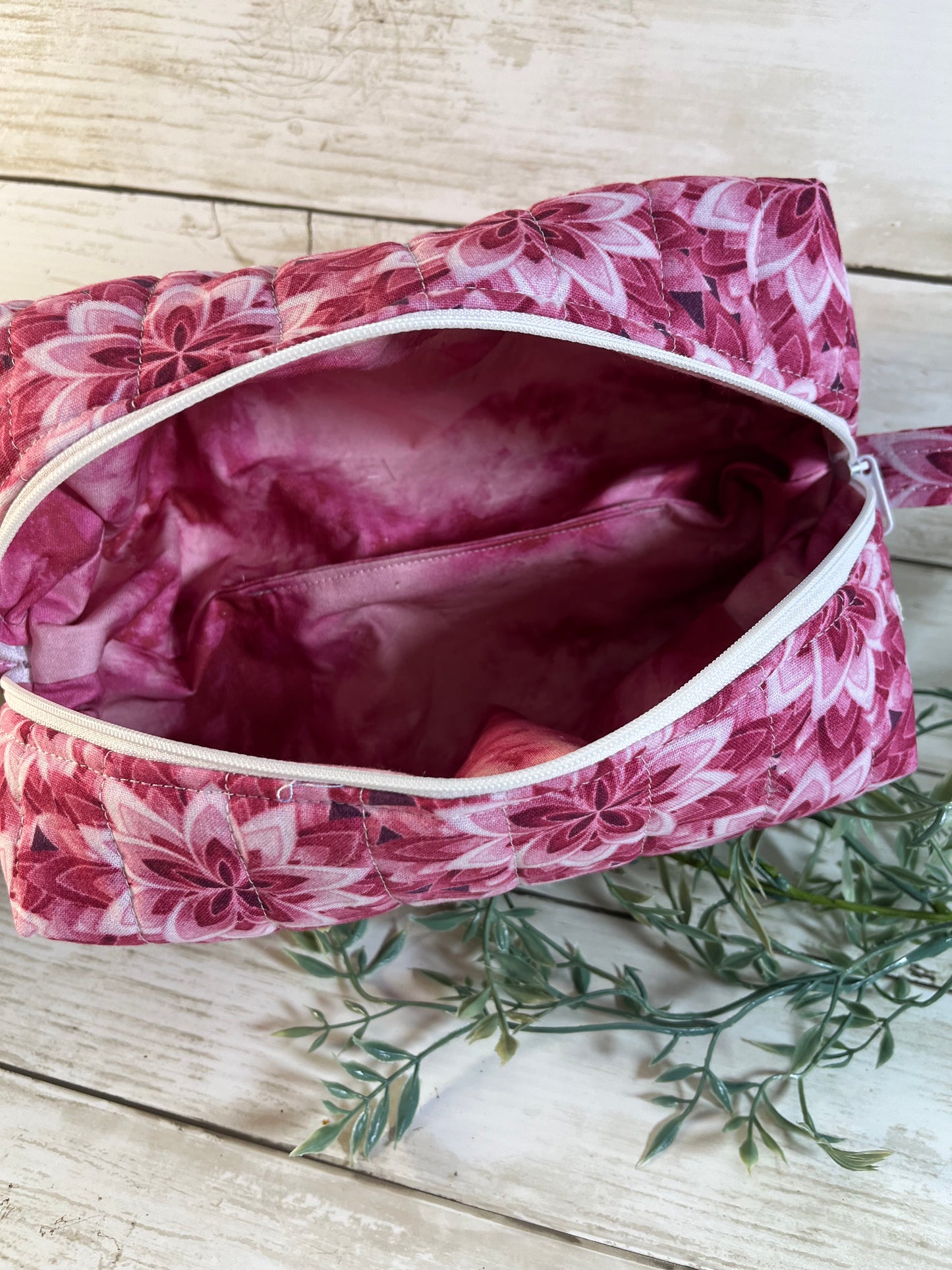 Handmade Boxy Makeup Bags | Quilted Cotton Cosmetic Pouch | Pink Floral & Western Prints | Travel Toiletry Organizer | Gift for Her