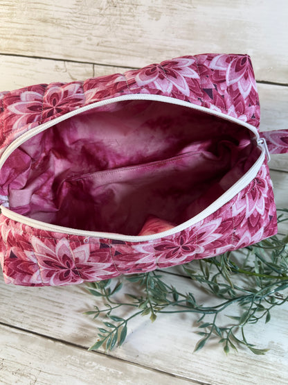 Handmade Boxy Makeup Bags | Quilted Cotton Cosmetic Pouch | Pink Floral & Western Prints | Travel Toiletry Organizer | Gift for Her