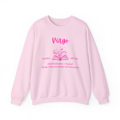 Virgo Book Lover Sweatshirt , Black, White or Light Pink , Bright Pink Design