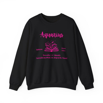 Aquarius Book Lover Sweatshirt , Black, White or Light Pink, Bright Pink Design