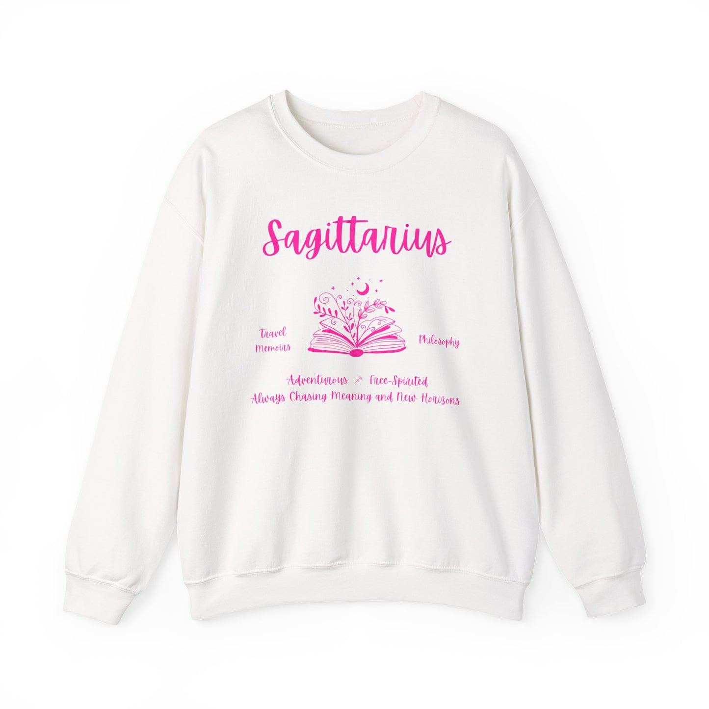 Sagittarius Book Lover Sweatshirt,  Black,  White or Light Pink, Bright Pink Design