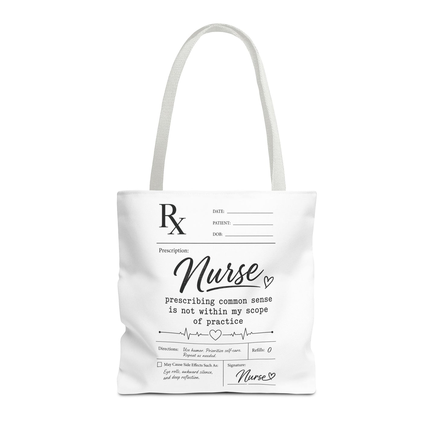 Tote bag with 'Nurse' design and text on a white background white handles