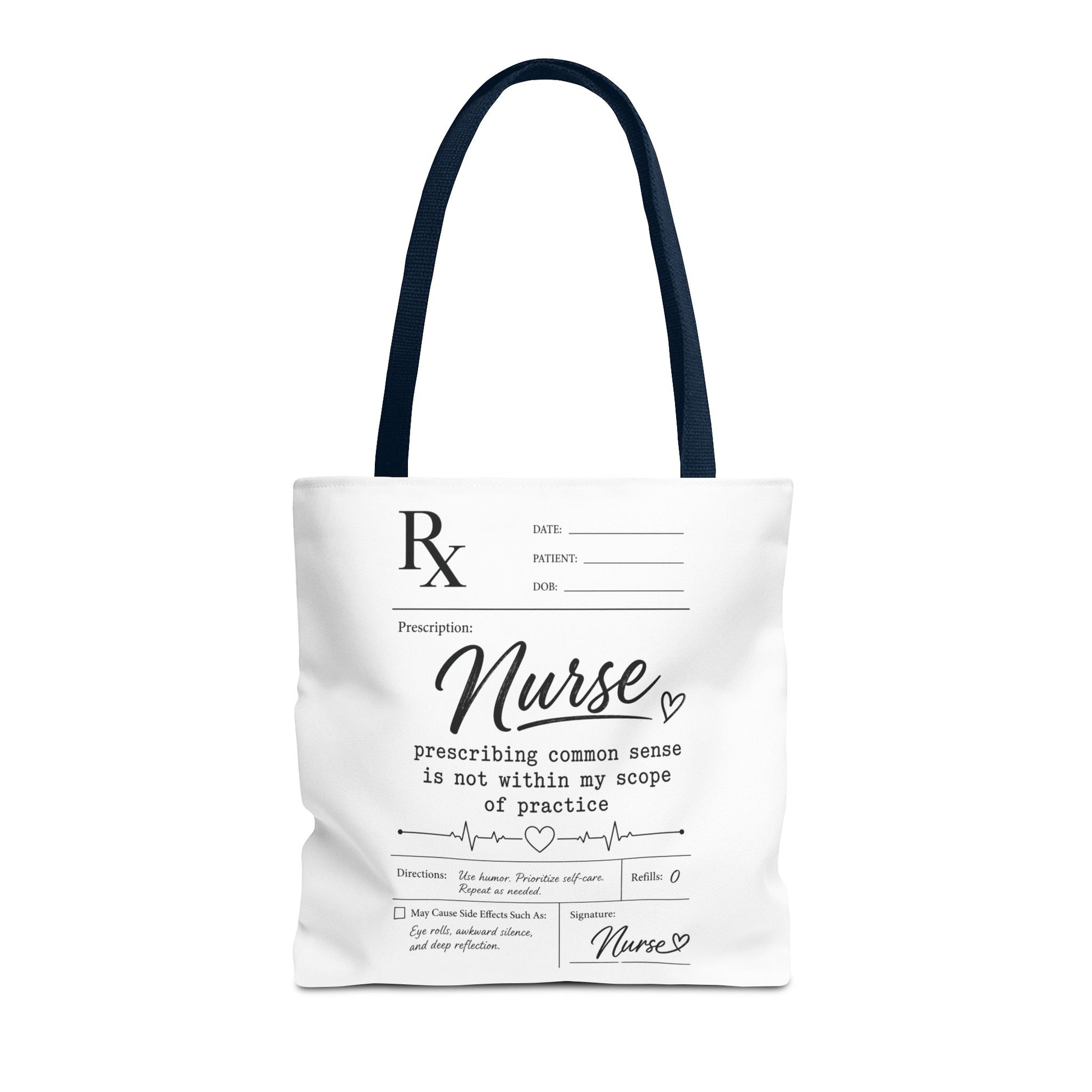 Tote bag with 'Nurse' design and text on a white background black handles