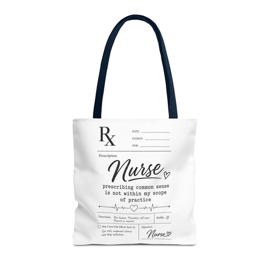 Tote bag with 'Nurse' design and text on a white background black handles