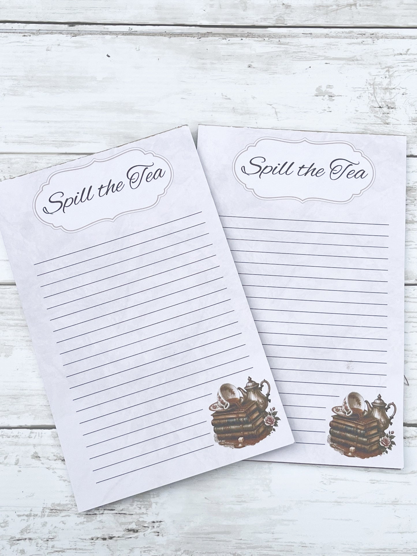 Spill the Tea Notepad – 5.5” x 8.5” Cottagecore Tea Lover Notepad | 50 Tear-Off Pages | Reading Journal Notes | Book Lover Gift