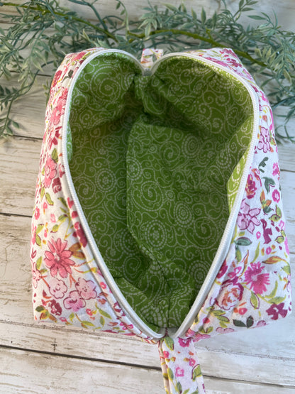 Handmade Boxy Makeup Bags | Quilted Cotton Cosmetic Pouch | Pink Floral & Western Prints | Travel Toiletry Organizer | Gift for Her