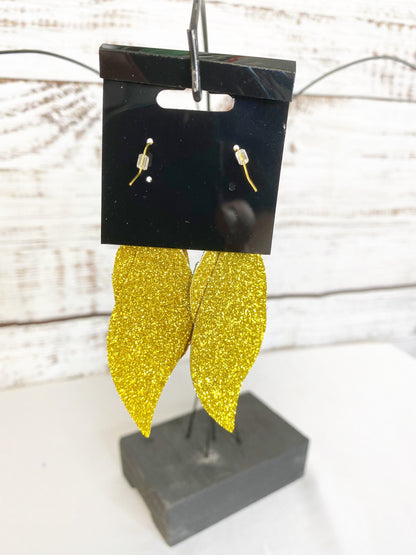 Mardi Gras Faux Leather Dangle Earrings: Purple, Gold, and Green