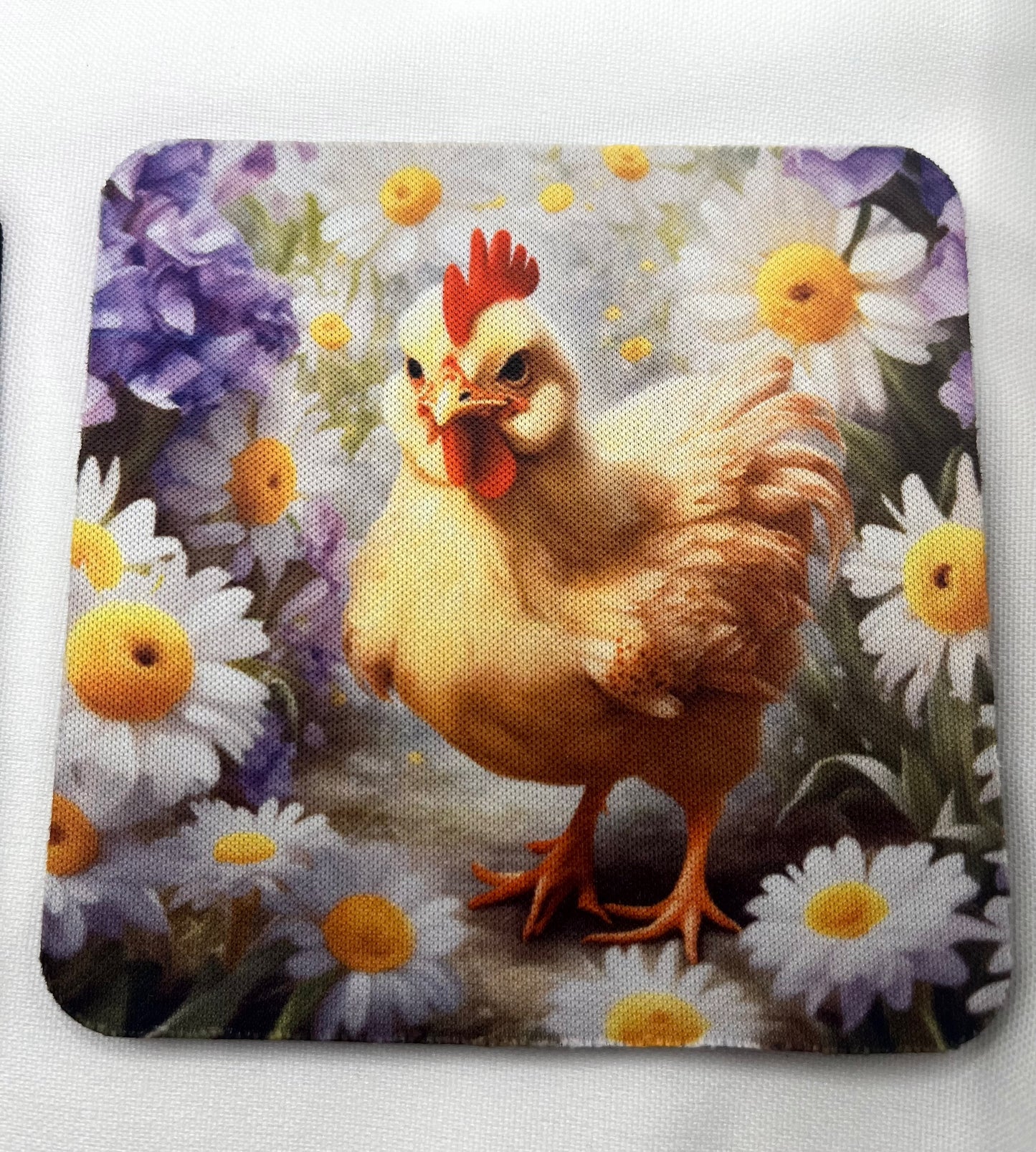 Chicken & Chick Neoprene Coaster Set – Set of 4 Farmhouse Drink Coasters – Chicken Lover Gift – 4 Inch Absorbent Coasters