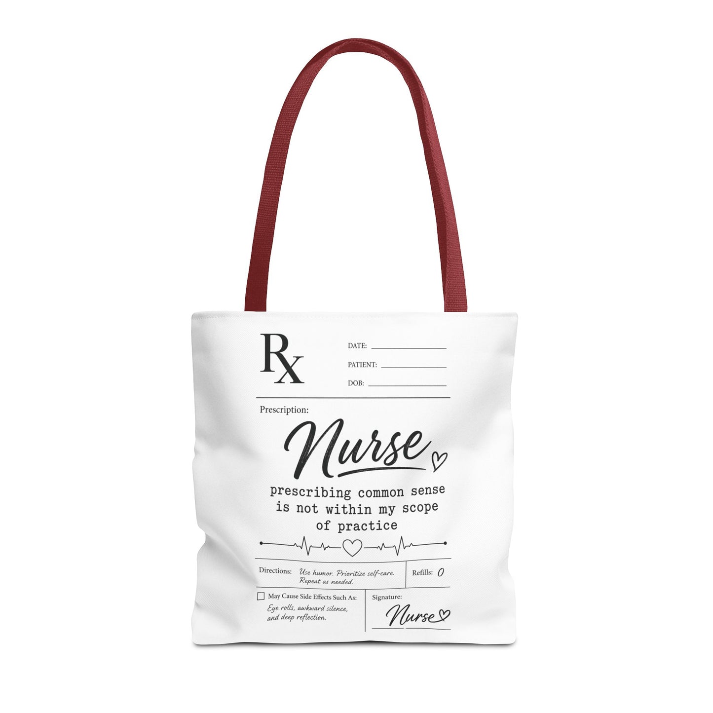 Tote bag with 'Nurse' design and text on a white background red handles