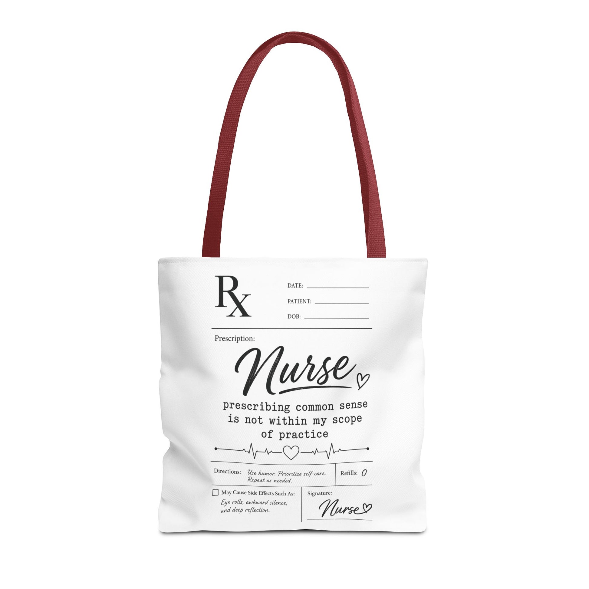 Tote bag with 'Nurse' design and text on a white background red handles