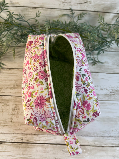 Handmade Boxy Makeup Bags | Quilted Cotton Cosmetic Pouch | Pink Floral & Western Prints | Travel Toiletry Organizer | Gift for Her