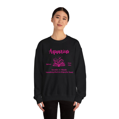 Aquarius Book Lover Sweatshirt , Black, White or Light Pink, Bright Pink Design