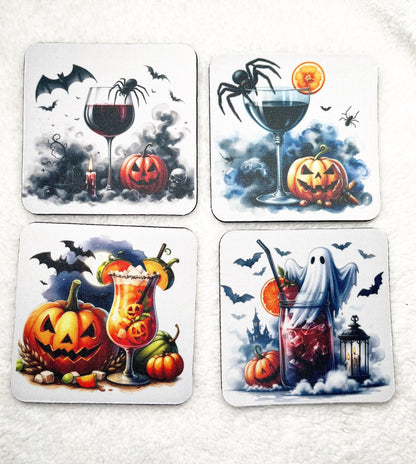 Halloween Neoprene Coaster Set: Spooky Drinkware, Party Decor