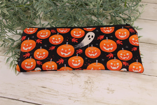 Handmade Halloween Zipper Pouch: Cotton Makeup, Pencil & Glasses Case