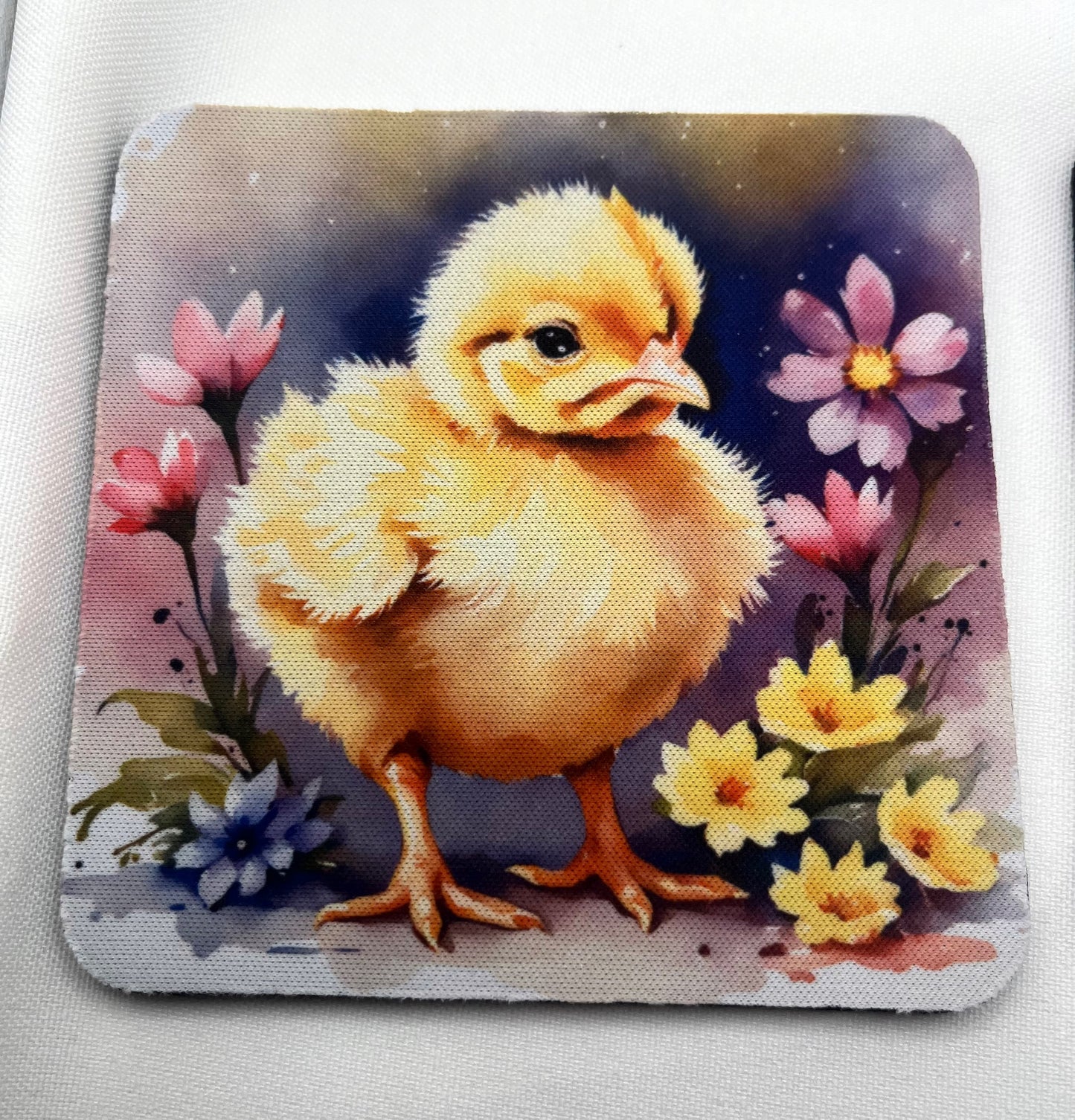 Chicken & Chick Neoprene Coaster Set – Set of 4 Farmhouse Drink Coasters – Chicken Lover Gift – 4 Inch Absorbent Coasters