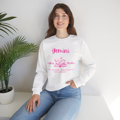 Gemini Book Lover Sweatshirt, White , Black,  Light Pink , Bright Pink Design