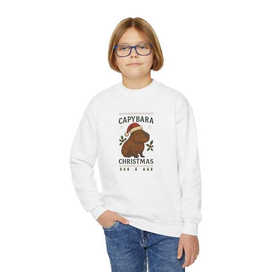 Capybara Christmas Youth Sweatshirt | Cute Animal Holiday Sweater | Kids Cozy Winter Pullover | Funny Christmas Gift for Boys & Girls