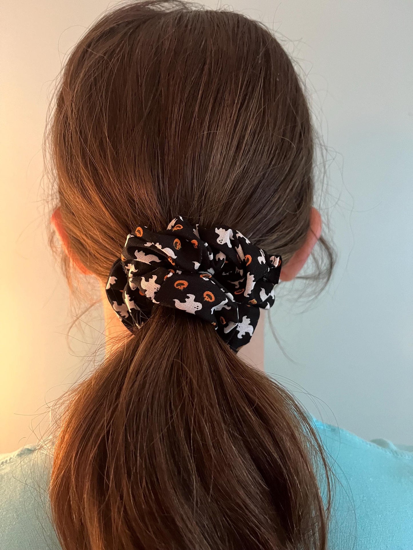 Handmade Halloween Scrunchie: Ghost & Jack-o'-Lantern Cotton Hair Tie