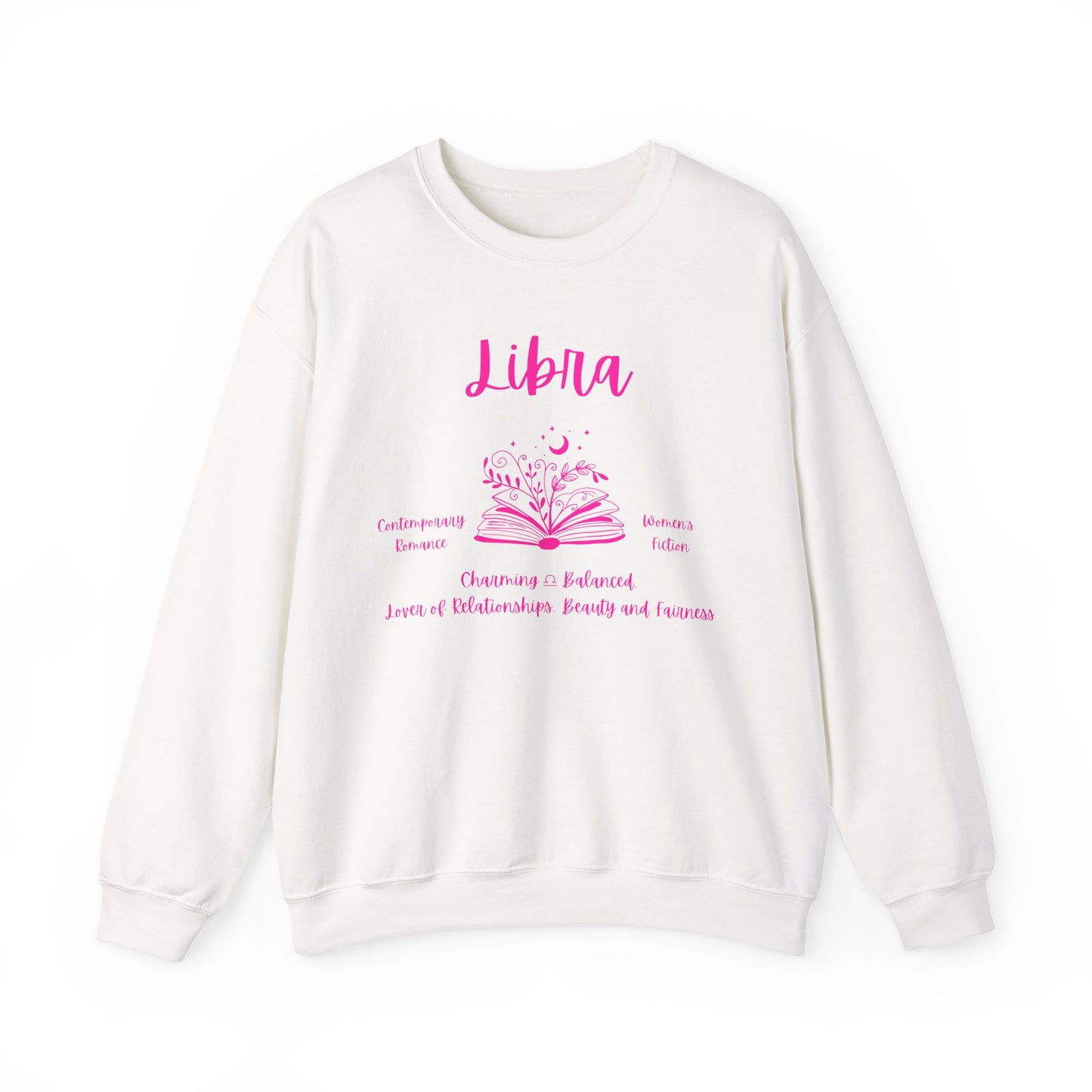 Libra Book Lover Sweatshirt , Black, White or Light Pink, Bright Pink Design