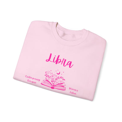 Libra Book Lover Sweatshirt , Black, White or Light Pink, Bright Pink Design