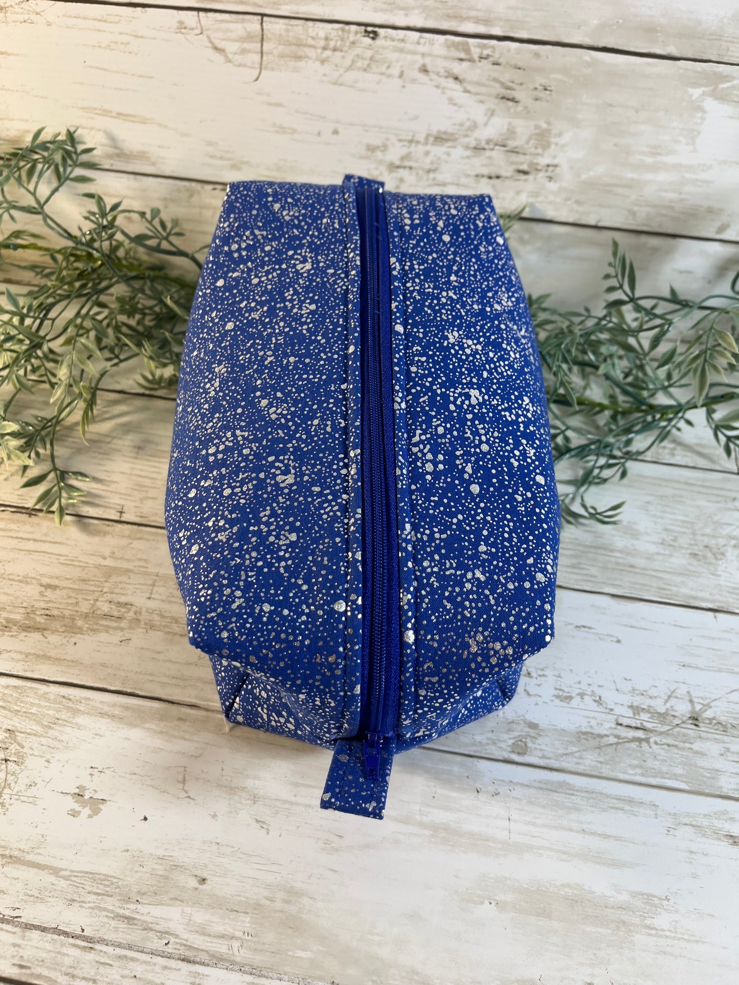 Handmade Boxy Makeup Bags | Quilted Cotton Cosmetic Pouch | Blue Floral, Strawberry, and Paw Prints | Travel Toiletry Organizer | Gift for Her