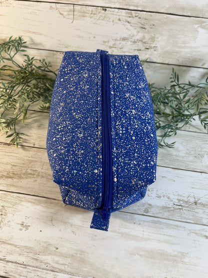 Handmade Boxy Makeup Bags | Quilted Cotton Cosmetic Pouch | Blue Floral, Strawberry, and Paw Prints | Travel Toiletry Organizer | Gift for Her